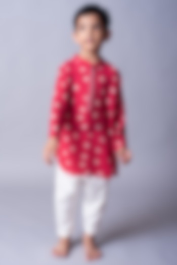 Red Printed Kurta Set For Boys by Ba Ba Baby clothing co.