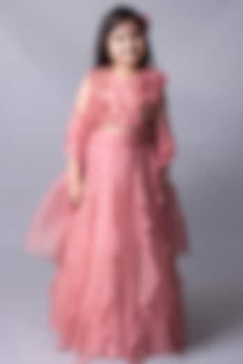 Blush Pink Organza Ruffled Lehenga Set For Girls by Ba Ba Baby clothing co.