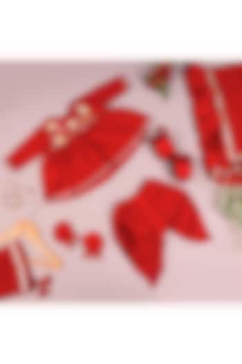 Red Linen Chanderi & Mulmul Kurta Set For Girls by Ba Ba Baby clothing co. at Pernia's Pop Up Shop