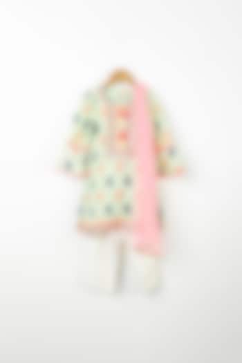 Lime Green Ikat Printed Kurta Set For Girls by Bloomers by Amrita M at Pernia's Pop Up Shop