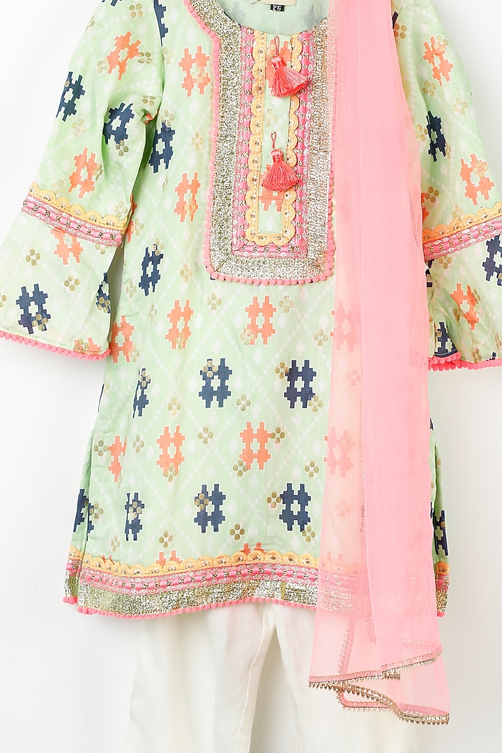 Lime Green Ikat Printed Kurta Set For Girls by Bloomers by Amrita M at Pernia's Pop Up Shop