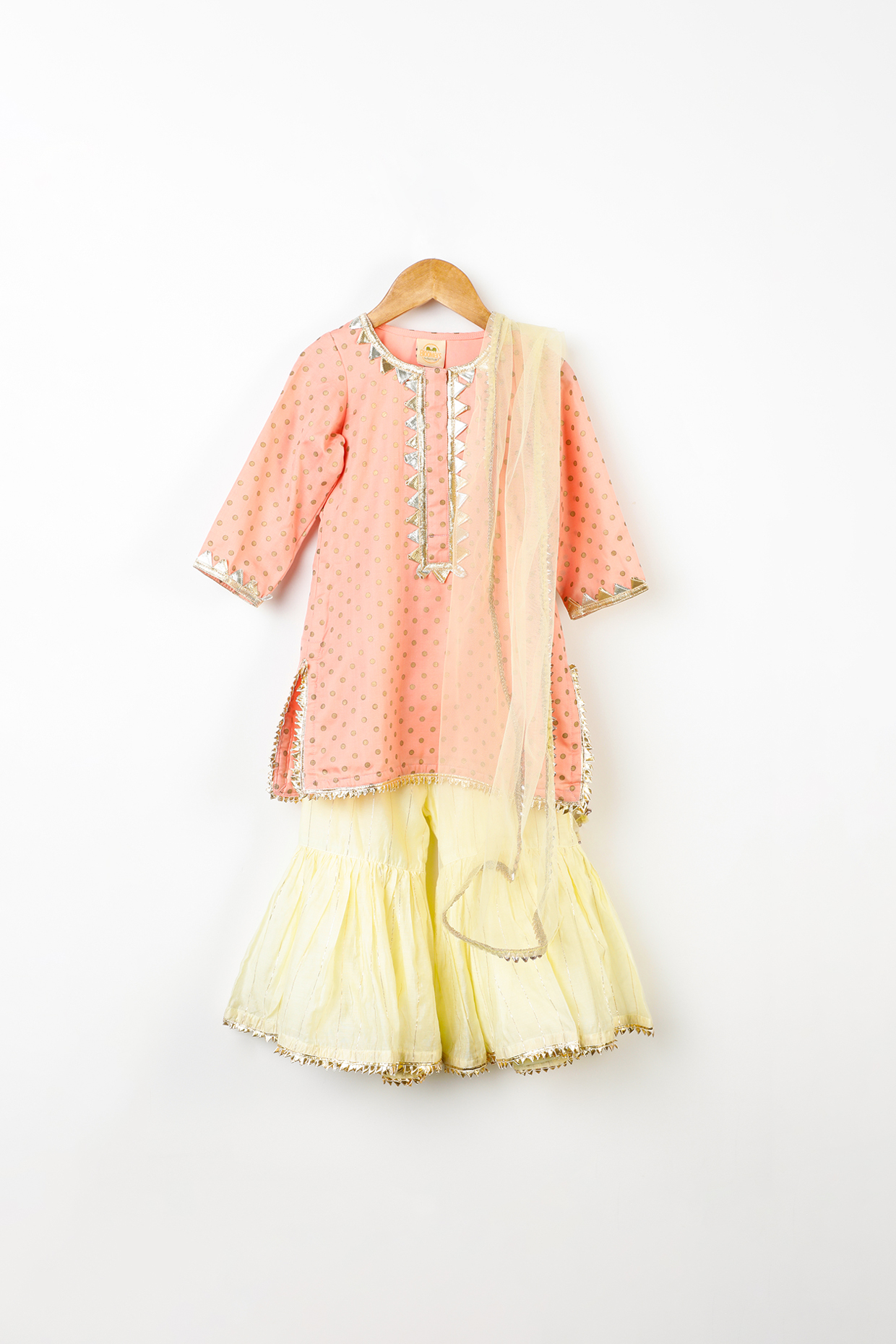 Lime Yellow Cotton Sharara Set For Girls by Bloomers by Amrita M