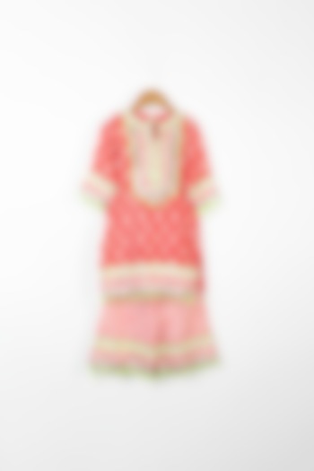 Tomato Red Printed Kurta Set For Girls by Bloomers by Amrita M