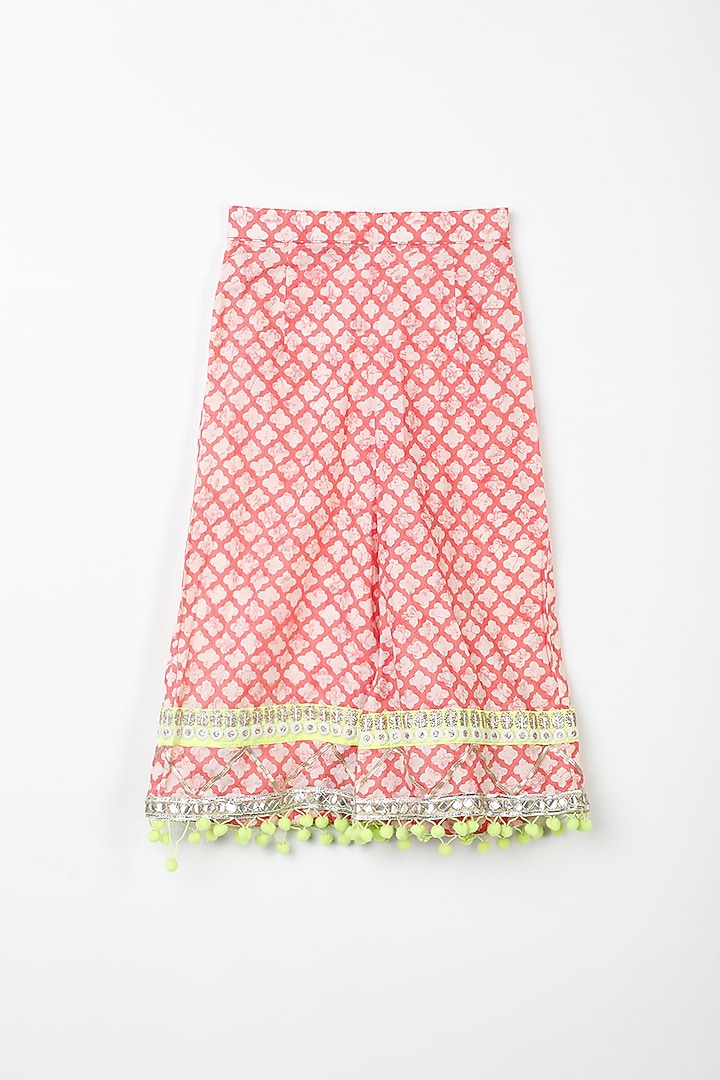 Tomato Red Printed Kurta Set For Girls by Bloomers by Amrita M at Pernia's Pop Up Shop