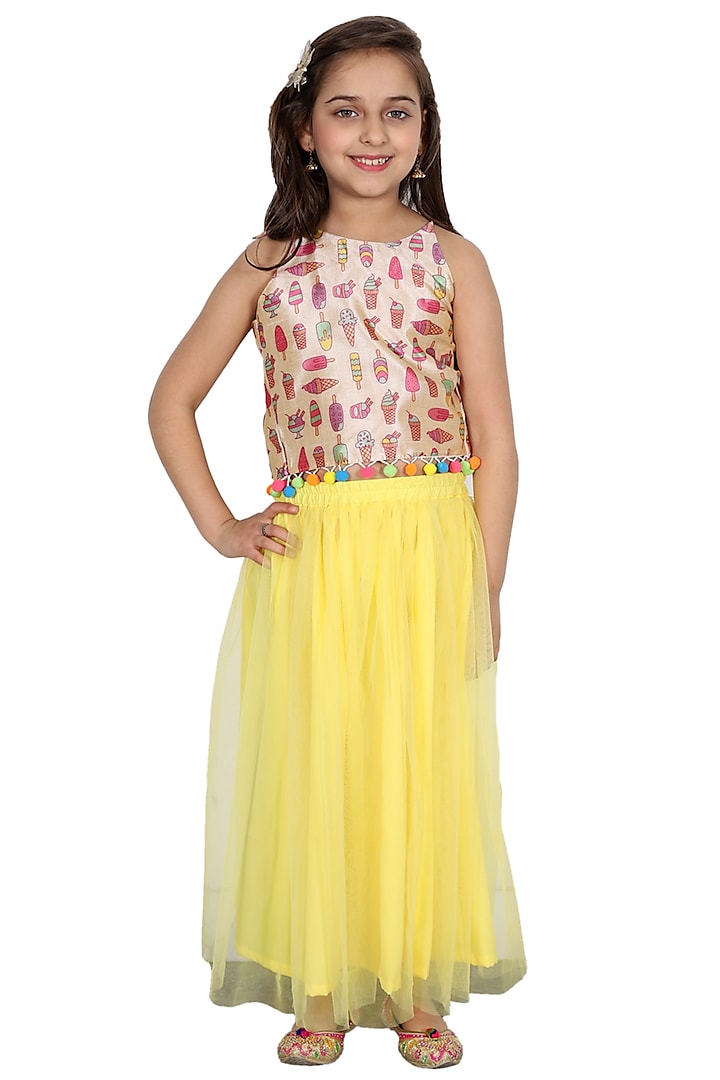 Yellow Embroidered Lehenga Set For Girls by Bloomers by Amrita M