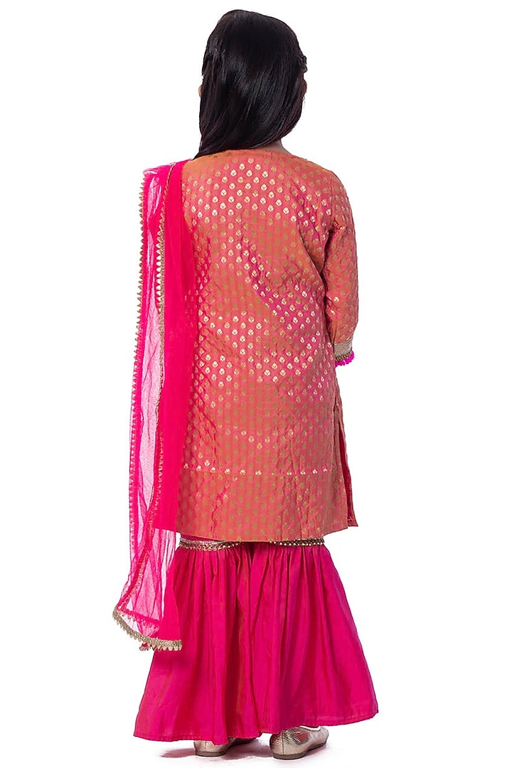 Dark Pink Silk Sharara Set For Girls by Bloomers by Amrita M at Pernia's Pop Up Shop