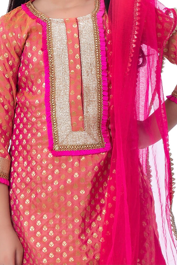 Dark Pink Silk Sharara Set For Girls by Bloomers by Amrita M at Pernia's Pop Up Shop