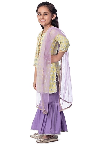Lilac Silk Blend Sharara Set For Girls by Bloomers by Amrita M