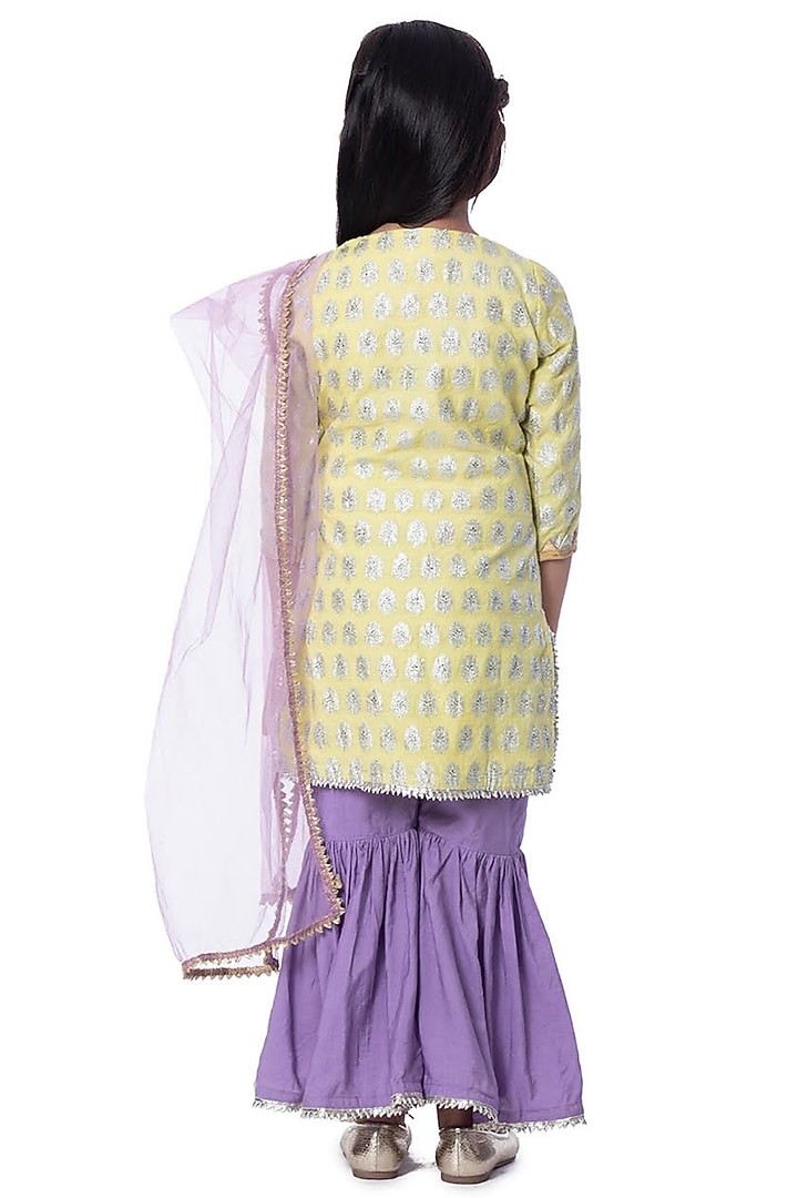 Lilac Silk Blend Sharara Set For Girls by Bloomers by Amrita M at Pernia's Pop Up Shop
