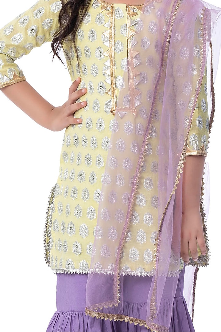Lilac Silk Blend Sharara Set For Girls by Bloomers by Amrita M at Pernia's Pop Up Shop