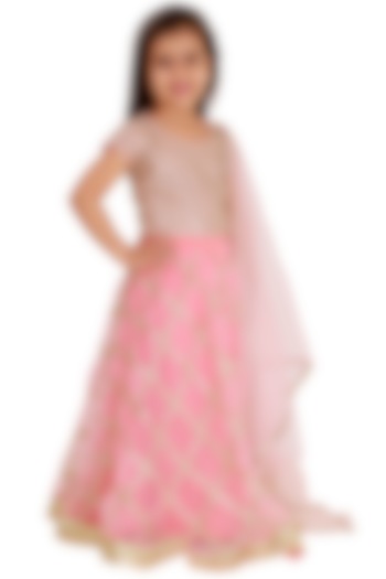Pinkish Peach Embroidered Lehenga Set For Girls by Bloomers by Amrita M