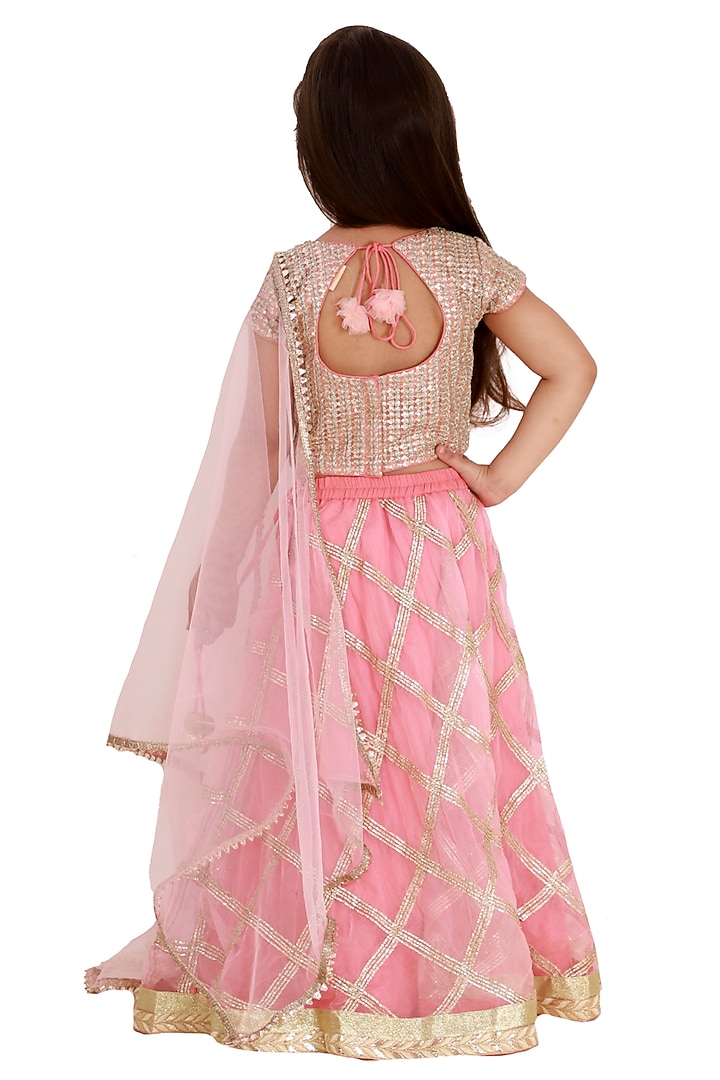 Pinkish Peach Embroidered Lehenga Set For Girls by Bloomers by Amrita M at Pernia's Pop Up Shop
