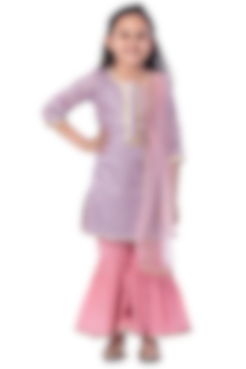Pink Cotton Sharara Set For Girls by Bloomers by Amrita M
