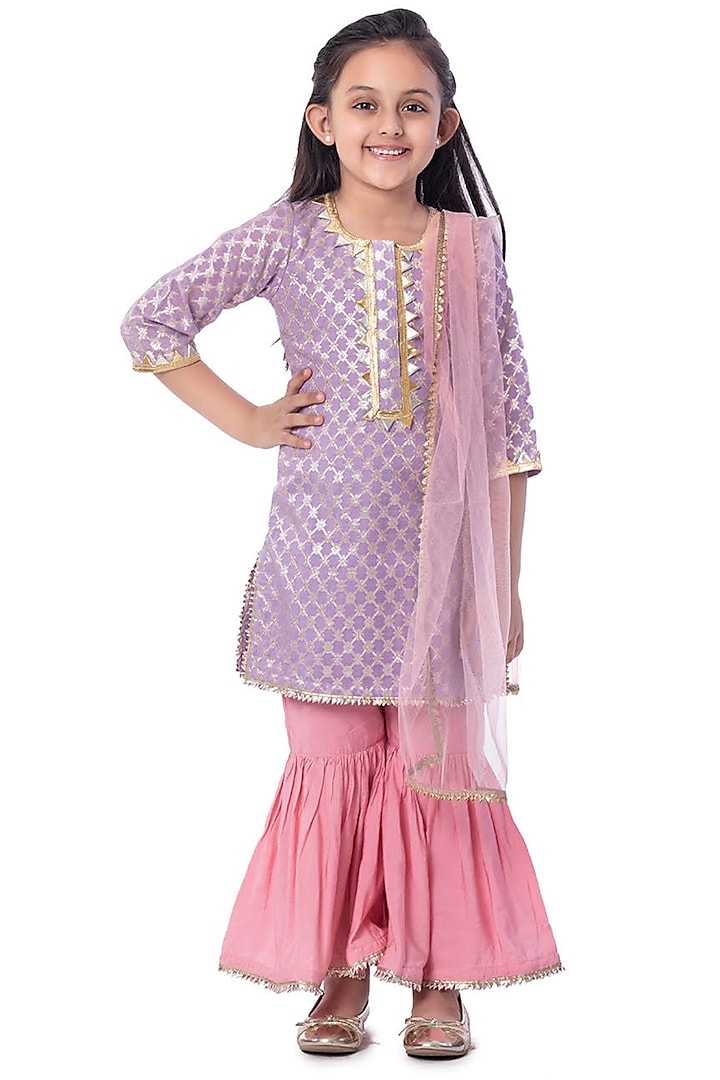 Pink Cotton Sharara Set For Girls by Bloomers by Amrita M