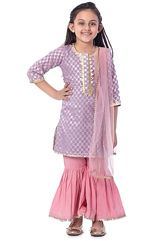 Pink Cotton Sharara Set For Girls by Bloomers by Amrita M