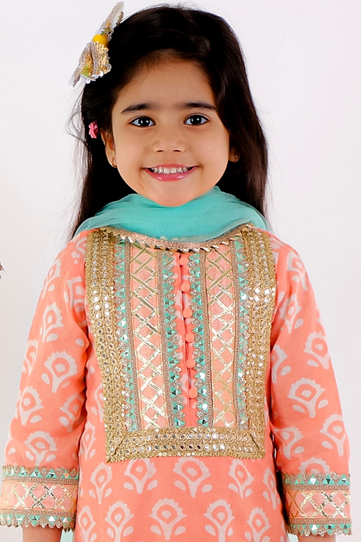 Peach Soft Cotton Sharara Set For Girls by Bloomers by Amrita M at Pernia's Pop Up Shop