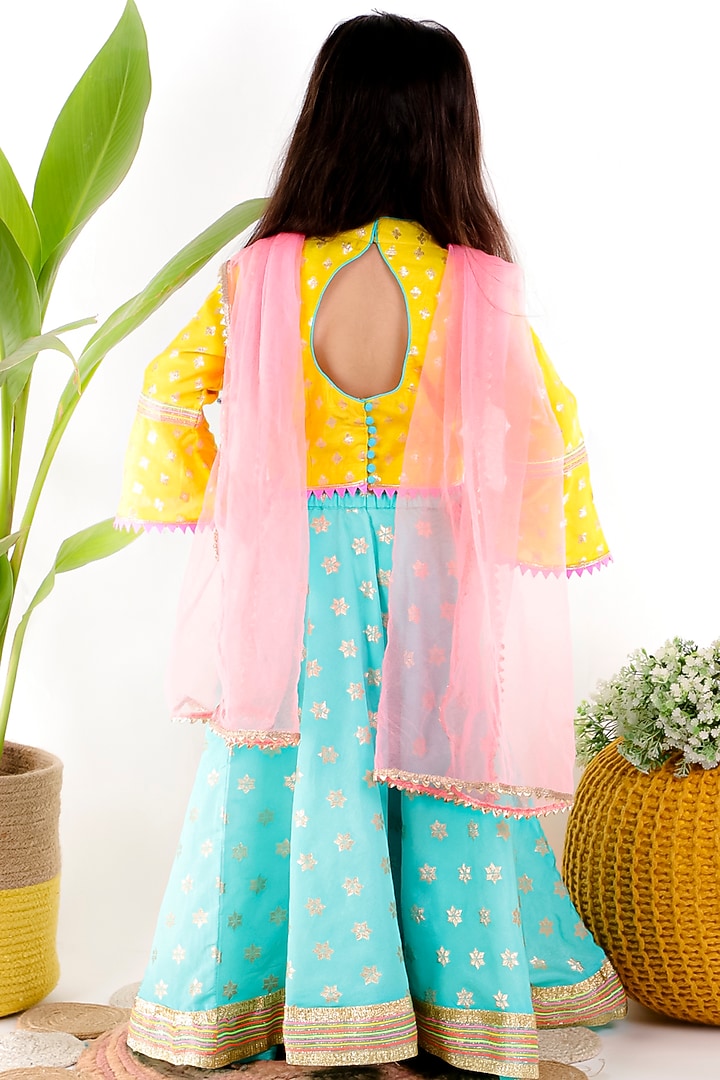 Turquoise Cotton Silk Lehenga Set For Girls by Bloomers by Amrita M at Pernia's Pop Up Shop