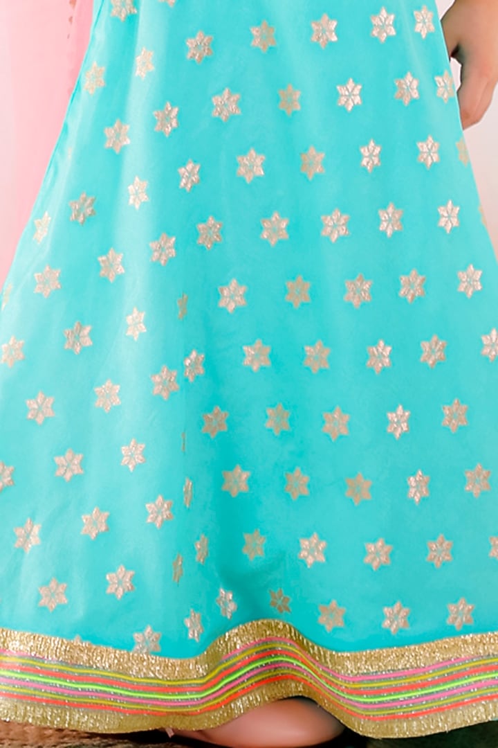 Turquoise Cotton Silk Lehenga Set For Girls by Bloomers by Amrita M at Pernia's Pop Up Shop