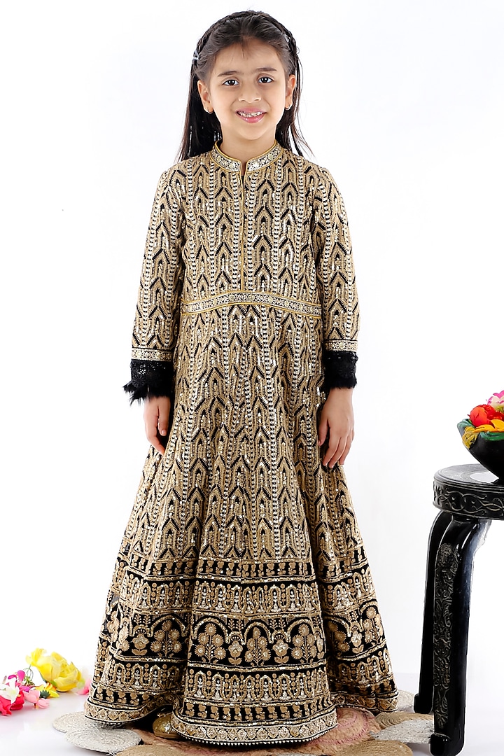 Black Georgette Gown For Girls by Bloomers by Amrita M