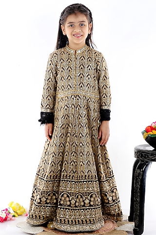 Black Georgette Gown For Girls by Bloomers by Amrita M