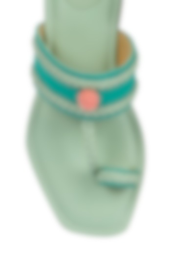 Pastel Mint Blue Kolhapuris With Pom-Poms by Bombay Brown at Pernia's Pop Up Shop