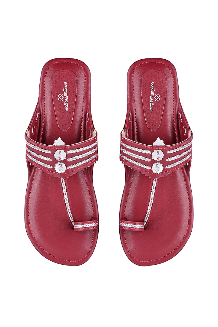 Cherry Red Vegan Leather Kolhapuris by Bombay Brown