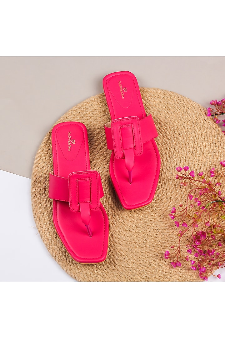 Hot Pink T Shaped Upper Kolhapuris by Bombay Brown