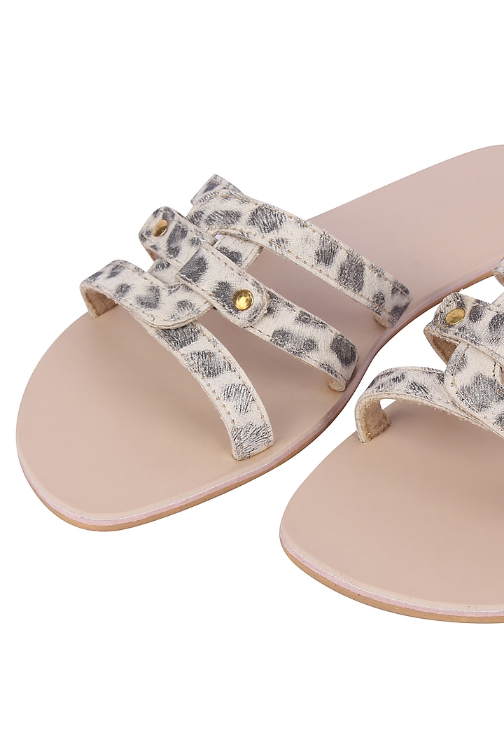 White Leopard Printed Flat Sliders by Bombay Brown at Pernia's Pop Up Shop