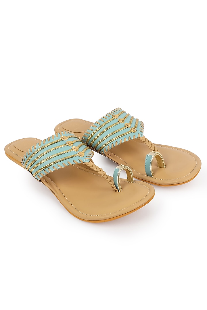 Ice Blue Handcrafted Braided Kolhapuris by Bombay Brown