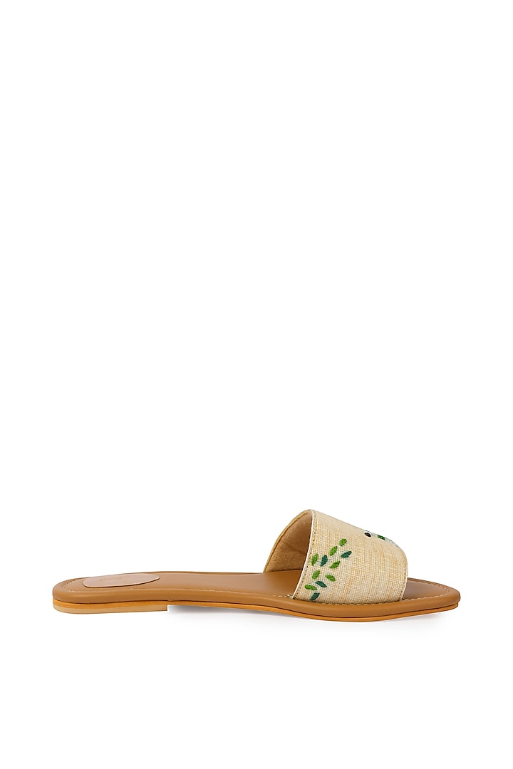 White Hand Embroidered Sliders by Bombay Brown