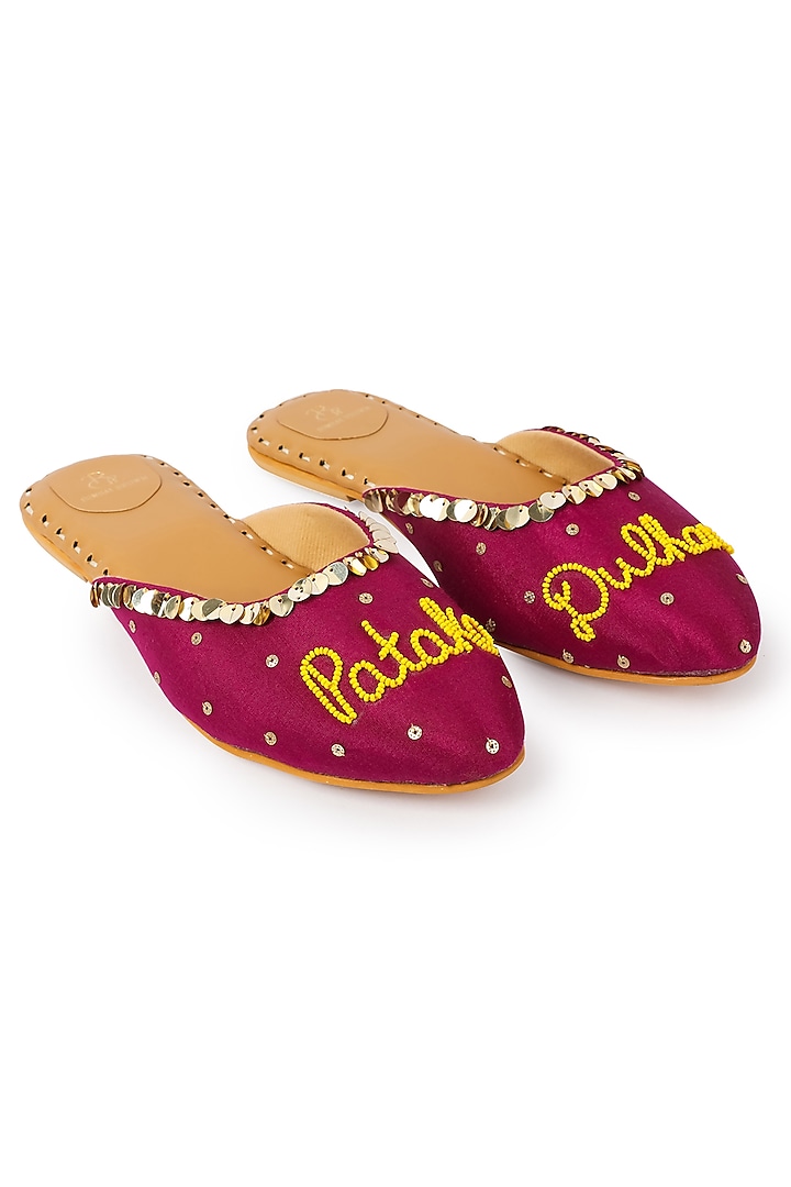 Magenta Pataka Dulhan Embroidered Mules by Bombay Brown