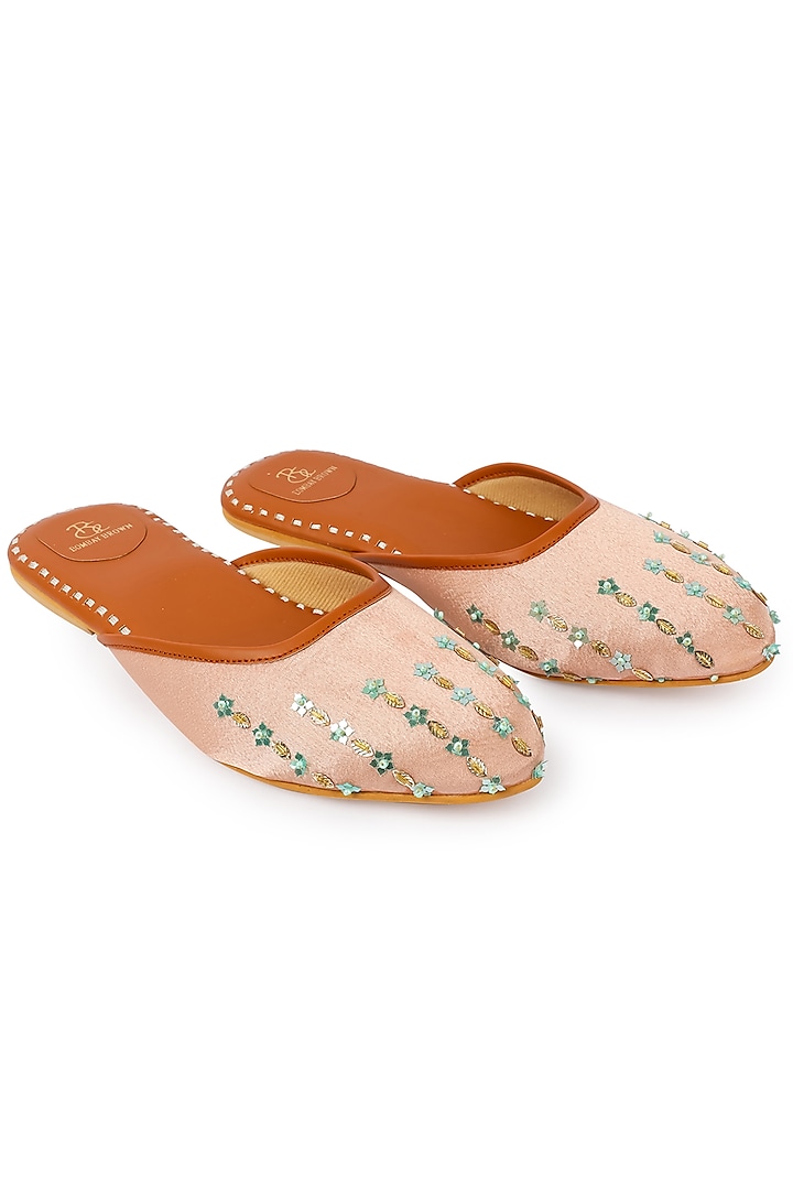Biba Pink Glitter Embroidered Mules by Bombay Brown