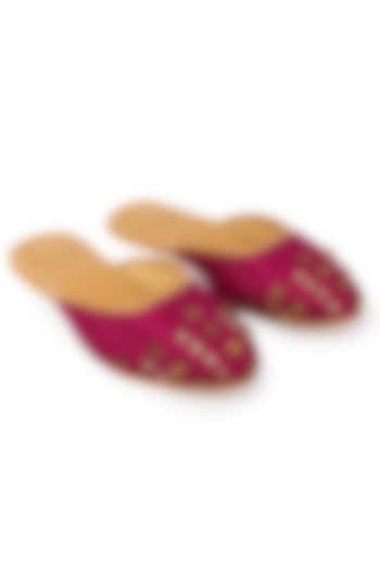 Magenta Glitter Embroidered Mules by Bombay Brown