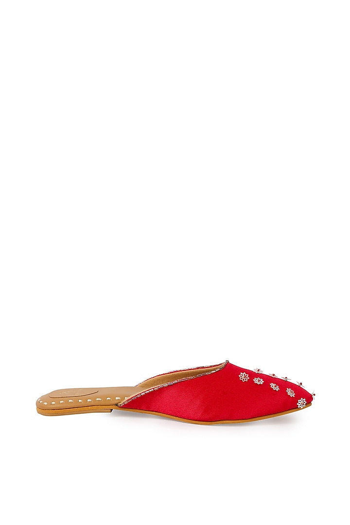 Red Glitter Embroidered Mules by Bombay Brown