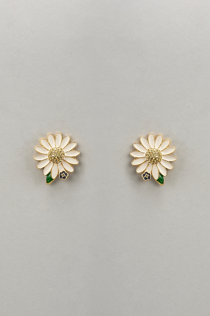 Gold Finish Floral Stud Earrings by Brashbug at Pernia's Pop Up Shop