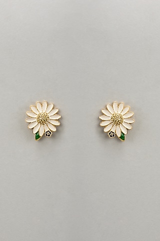 Gold Finish Floral Stud Earrings by Brashbug
