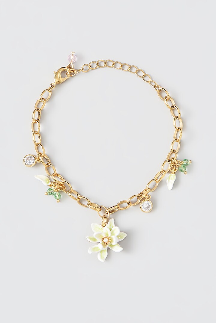 Gold Plated Floral Bracelet With Pearls by Brashbug