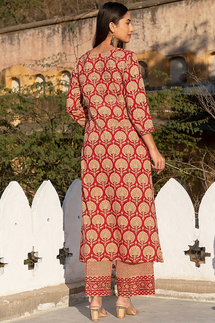 Red block Printed Kurta Set by Inara Jaipur at Pernia's Pop Up Shop