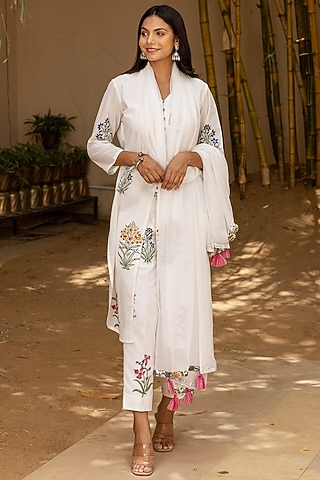 White Printed Kurta Set by Inara Jaipur