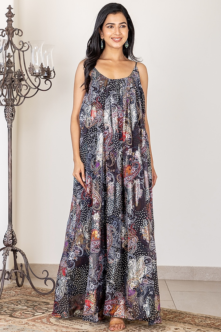 Black Georgette Spaghetti Summer Dress by Inara Jaipur at Pernia's Pop Up Shop