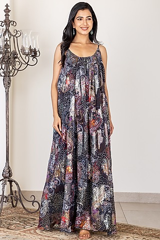 Black Georgette Spaghetti Dress by Inara Jaipur