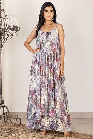 White Georgette Spaghetti Dress by Inara Jaipur