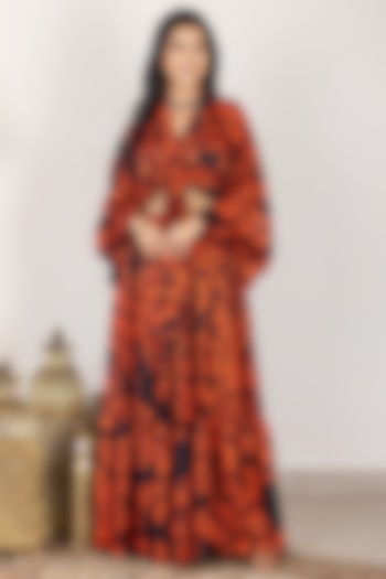 Black & Orange Striped Skirt Set by Inara Jaipur at Pernia's Pop Up Shop