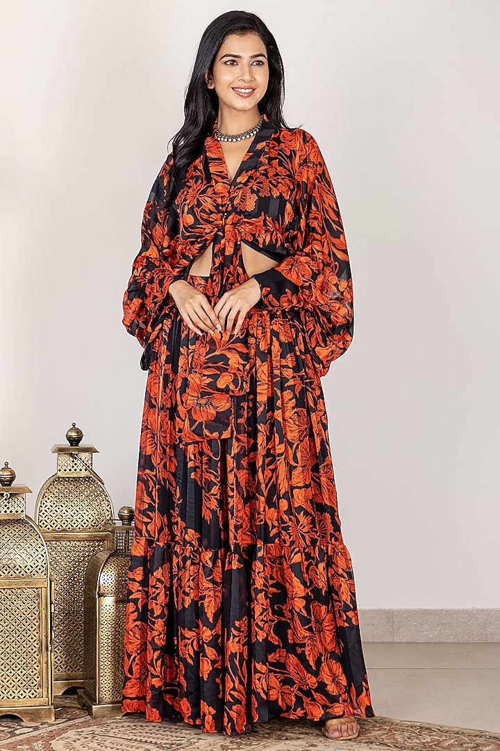 Black & Orange Striped Skirt Set by Inara Jaipur at Pernia's Pop Up Shop