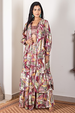 Multi-Colored Georgette Skirt Set by Inara Jaipur