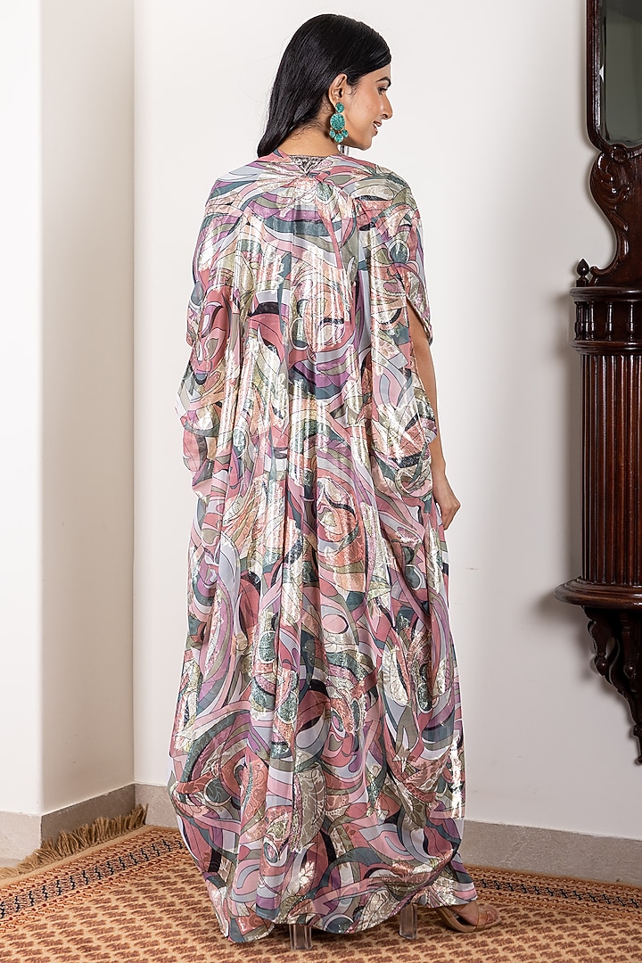 Multi-Colored Imported Georgette Abstract Printed Jacket Set by Inara Jaipur at Pernia's Pop Up Shop
