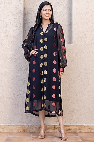 Black Polka Dotted Dress by Inara Jaipur