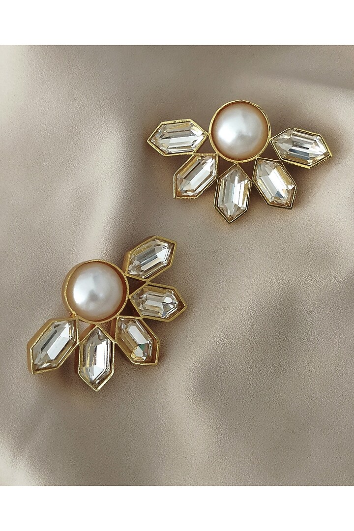 Gold Plated Swarovski Crystal & Pearl Stud Earrings by BBLINGG at Pernia's Pop Up Shop