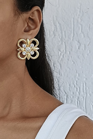 Gold Plated Swarovski Stud Earrings by BBLINGG