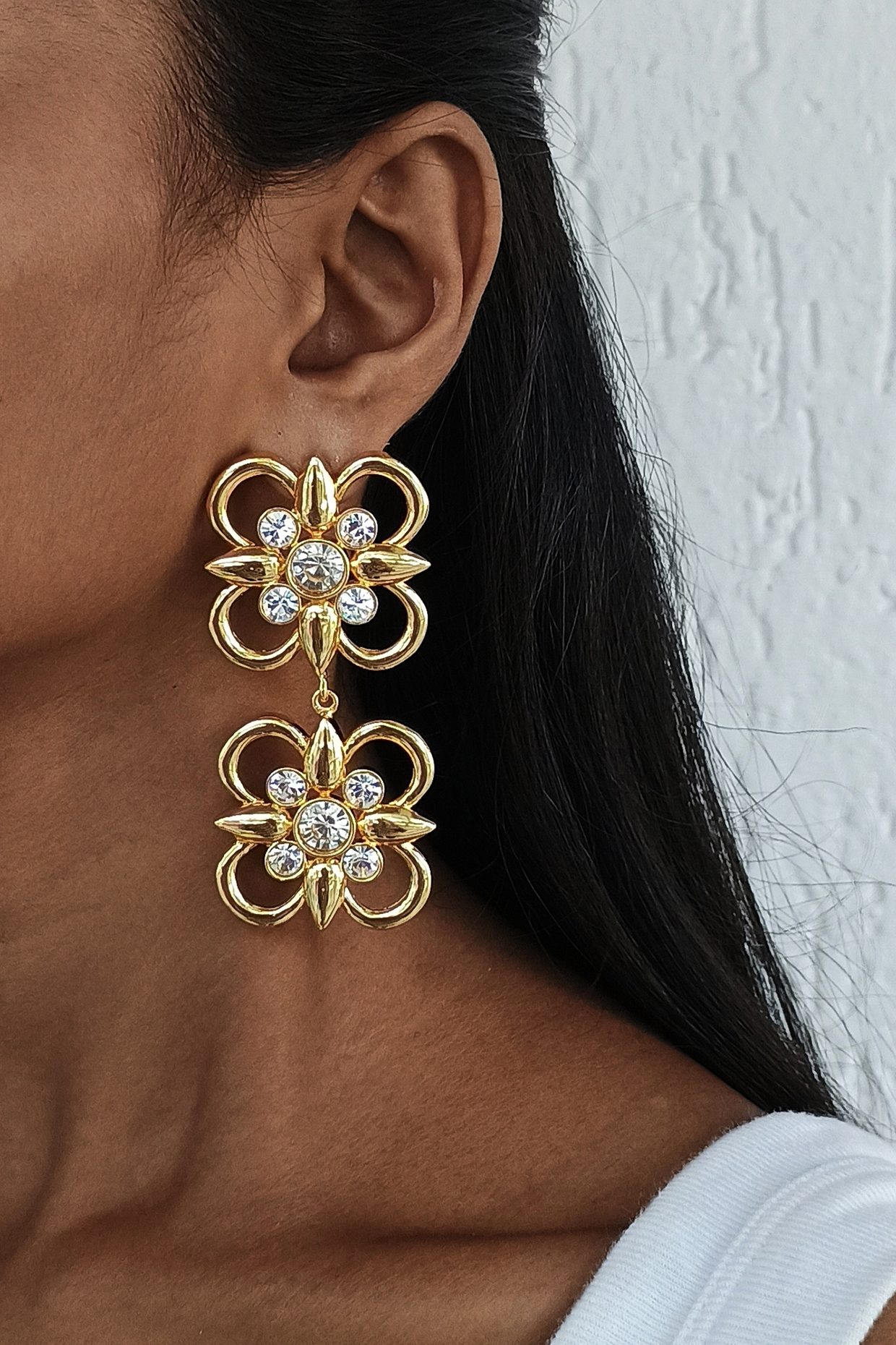 Gold Plated Swarovski Dangler Earrings by BBLINGG at Pernia's Pop Up Shop